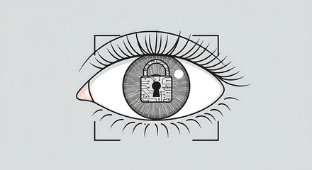 Eye iris with digital padlock and circuit board pattern