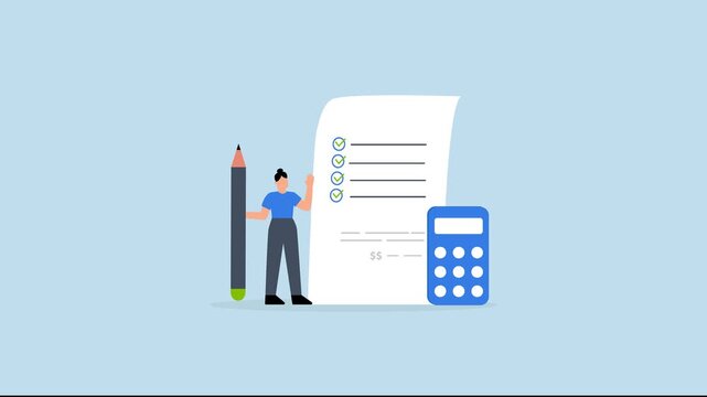 Project cost estimation, businesswoman with calculator estimate cost from project document