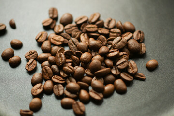 Coffee beans on a frying pan