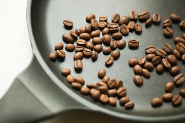Coffee beans on a frying pan