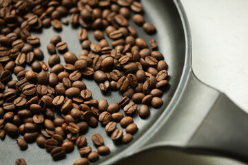 Coffee beans on a frying pan