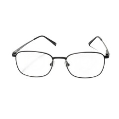 Eyeglasses: An eyewear frame with transparent glass lenses, presented on a minimalist platform, emphasizing clarity, precision, and the art of vision.