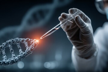 Biotechnology and medical science: a visionary laboratory scene. Clear focus. Advanced scientific laboratory: intricate genetic and biotech experiments. Advertising photo. Professional photo.