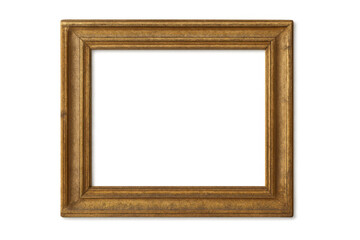 Ornate golden wooden picture frame with empty space, creating a classic decorative border for various content, transparent background