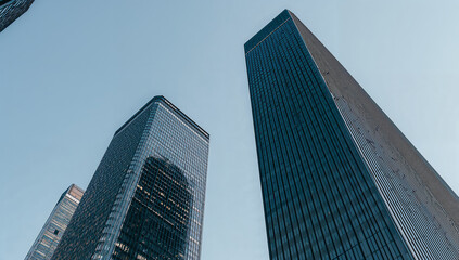 Obraz premium Impressive Skyscrapers Against a Clear Blue Backdrop