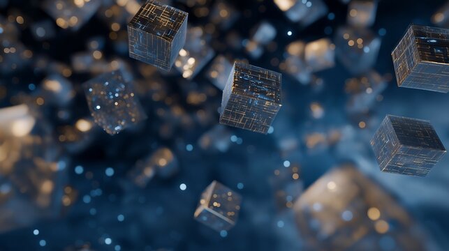 Abstract visualization of blockchain nodes and decentralized networks floating in digital space, emotion of fascination and insight visible, symbolizing smart contracts, secure data exchange, and