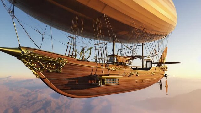 Steampunk zeppelin ship.