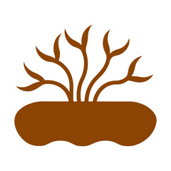Stylized brown plant silhouette with branching stems and a rounded base on a white background