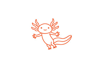 Obraz premium Cute Orange Outline Axolotl Cartoon Character Floating Smiling Adorable Amphibian Aquatic Pet Simple Kawaii Style Illustration for Kids and Nursery