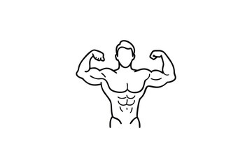 Powerful Muscular Man Flexing Biceps Outline Icon Illustrating Fitness Bodybuilding Achievements and Physical Strength Training for Health and Wellness