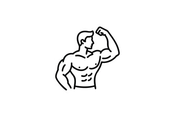 Muscular Man Flexing One Arm Outline Icon Representing Strength Fitness Achievement and Physical Excellence for Health and Wellness
