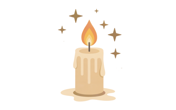 Dripping Candle with Flame and Stars on Transparent Background Keywords: isolate on transparent background