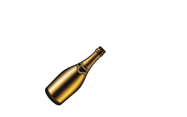 Golden champagne bottle tilted on a black background Keywords: champagne isolate on transparent background