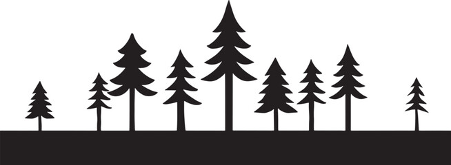 Fototapeta premium Vector illustration set of Christmas pine and fir trees in a winter forest landscape with snow, perfect for holiday season and New Year design decoration card patterns