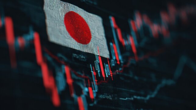 Financial trends in Japan displayed with a flag and market data