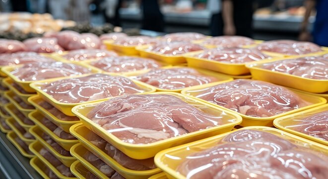 Raw meat products packaged for retail display