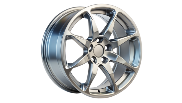 Car wheel rim made of aluminum alloy isolated on transparent background for stylish vehicles