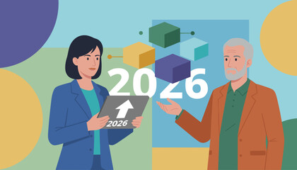 Professionals discuss strategy and growth goals for 2026 visualizing future progress