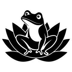 Stylized frog sitting on a lotus flower silhouette