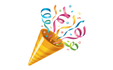 Party Popper Exploding with Colorful Confetti and Streamers Keywords: party isolate on transparent background