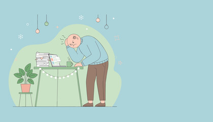 Stressed worker overwhelmed by holiday deadlines and excessive paperwork at home office desk