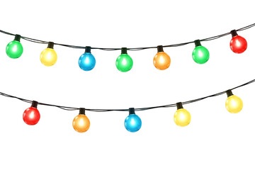 Christmas lights string PNG, glowing colorful bulbs, transparent background, perfect for overlays and decorations