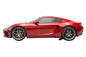 Sleek red sports car with a modern design, isolated on transparent background, perfect for speed