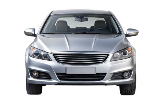 Silver sedan car with a modern design, isolated on transparent background, perfect for family