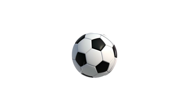 A standard soccer ball floats centered against a stark black background