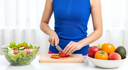 Person preparing healthy food with fresh vegetables and fruits