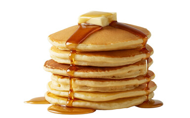 Stack of Pancakes with Butter and Syrup Dripping Downwards Keywords: isolate on transparent background