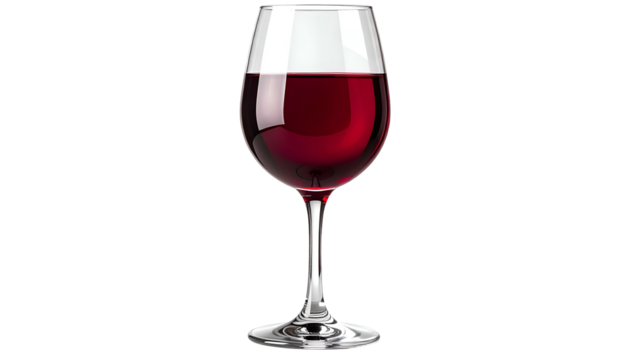 A stemmed glass of ruby red liquid on black background, showcasing its clarity