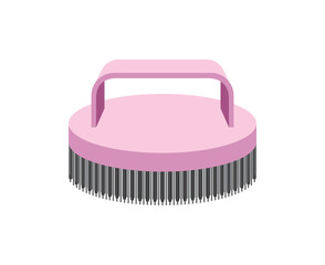 Pink round brush for clothes and shoes isolated on a white background. Broom for sweeping. Brush with handle