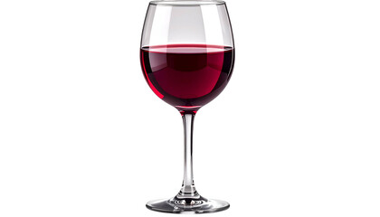 A stemmed glass filled with crimson liquid, isolated against a stark black background