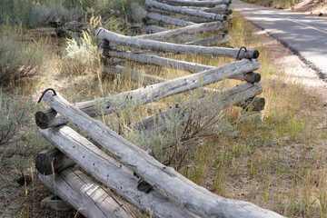 Weathered Wooden Log Fence Zigzags