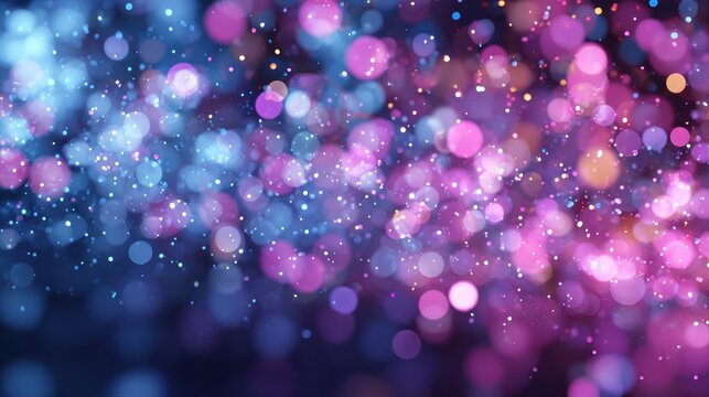bright pink and blue bokeh lights create a festive defocussed holiday background with a glittering abstract glow