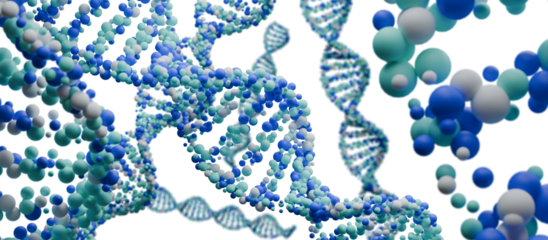 Abstract 3D digital DNA helix structure background. Transparent background. 3D rendering.