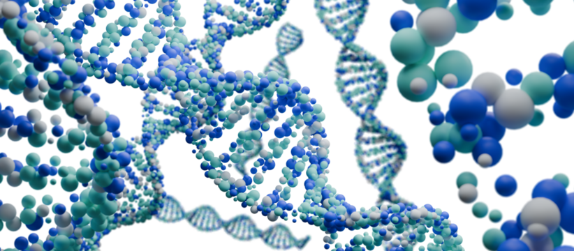 Abstract 3D digital DNA helix structure background. Transparent background. 3D rendering.