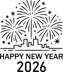 City skyline 2026 fireworks celebration minimal vector illustration design,generative ai	