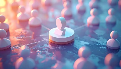 Abstract network of human figures with a central highlighted one