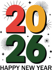 Retro colorful 2026 new year typography layout vector illustration,generative ai	