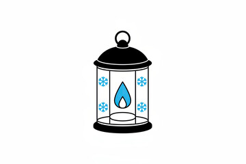 Lantern with blue flame and snowflakes for New Year illustrations  
