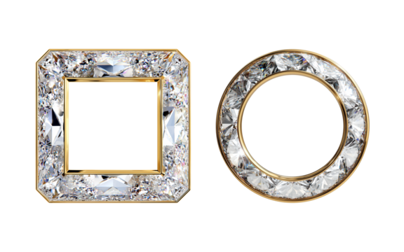 Round and square frame decorated with precious stones