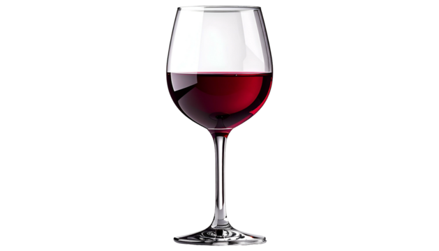 A full glass of red wine, isolated against a solid black background