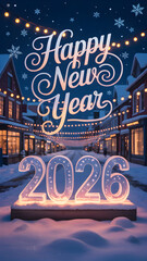 Winter night snowy 2026 Background illustration with festive holiday design,generative ai