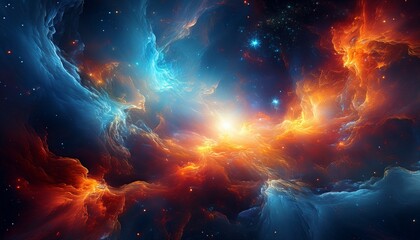 vast cosmic nebula with glowing orange and blue gas clouds emitting light amidst a star filled deep space background conveying a sense of wonder and infinity