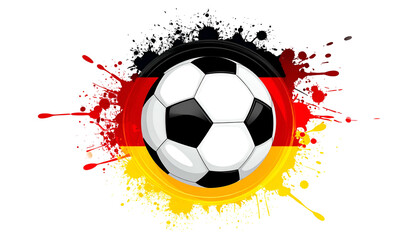 Fototapeta premium A soccer ball sits atop a splash of paint in German flag colors, on a black background