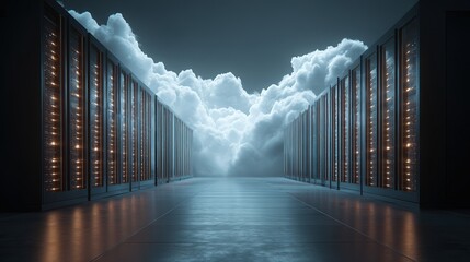 Futuristic Data Cloud Storage Visualization with Glowing Servers High-Tech Environment Dynamic Perspective Conceptual Innovation for Modern Data Management