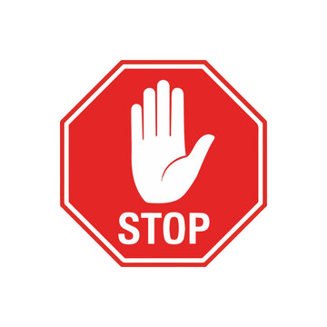 Stop sign hand icon flat style warning caution