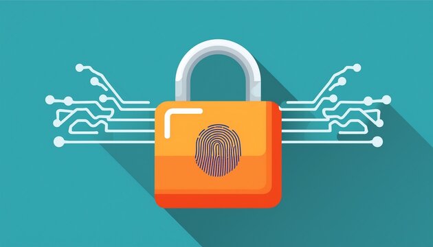 padlock with fingerprint scanner in flat style